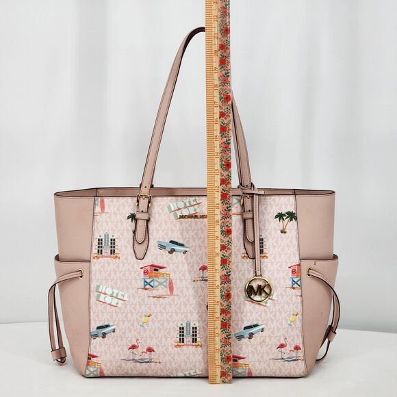 Michael Kors Gilly Beach Pink Logo Large Drawstring Travel Tote Bag - Picture 14 of 15
